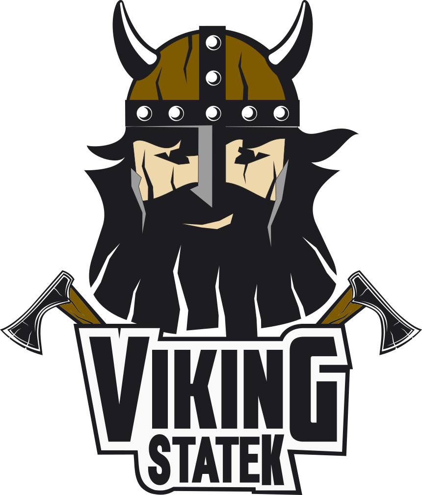 logo, czyli głowa brodatego Vikinga w hełmie z rogami i napisem Viking Statek